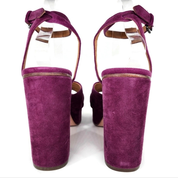 Coach Nikeeta Plum Purple Suede Ankle Wrap Block High Heel Platform Sandals - Picture 8 of 13